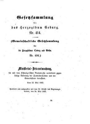 Gesetz-Sammlung für das Herzogtum Coburg (Coburger Regierungs-Blatt) Samstag 24. Mai 1862