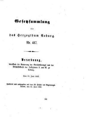 Gesetz-Sammlung für das Herzogtum Coburg (Coburger Regierungs-Blatt) Donnerstag 12. Juni 1862