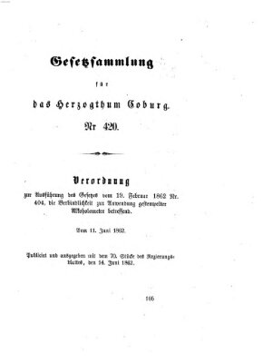 Gesetz-Sammlung für das Herzogtum Coburg (Coburger Regierungs-Blatt) Samstag 14. Juni 1862