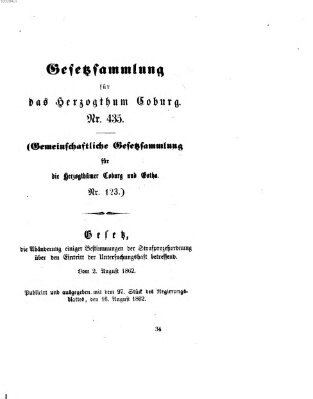 Gesetz-Sammlung für das Herzogtum Coburg (Coburger Regierungs-Blatt) Samstag 16. August 1862