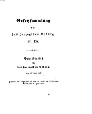 Gesetz-Sammlung für das Herzogtum Coburg (Coburger Regierungs-Blatt) Samstag 27. Juni 1863