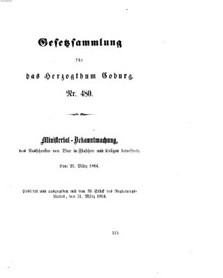Gesetz-Sammlung für das Herzogtum Coburg (Coburger Regierungs-Blatt) Donnerstag 31. März 1864