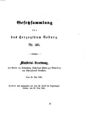 Gesetz-Sammlung für das Herzogtum Coburg (Coburger Regierungs-Blatt) Samstag 20. Mai 1865