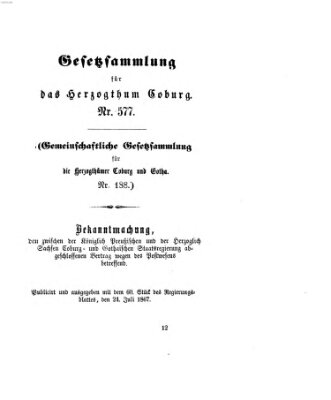 Gesetz-Sammlung für das Herzogtum Coburg (Coburger Regierungs-Blatt) Mittwoch 24. Juli 1867
