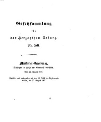 Gesetz-Sammlung für das Herzogtum Coburg (Coburger Regierungs-Blatt) Freitag 23. August 1867