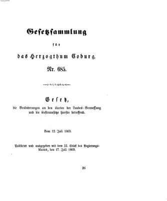 Gesetz-Sammlung für das Herzogtum Coburg (Coburger Regierungs-Blatt) Samstag 17. Juli 1869