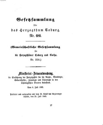 Gesetz-Sammlung für das Herzogtum Coburg (Coburger Regierungs-Blatt) Mittwoch 21. Juli 1869