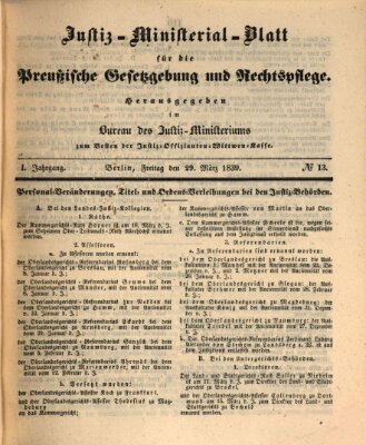 Justiz-Ministerialblatt für die preußische Gesetzgebung und Rechtspflege Freitag 29. März 1839