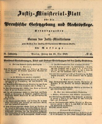 Justiz-Ministerialblatt für die preußische Gesetzgebung und Rechtspflege Freitag 22. Mai 1840