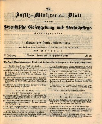 Justiz-Ministerialblatt für die preußische Gesetzgebung und Rechtspflege Freitag 18. September 1840