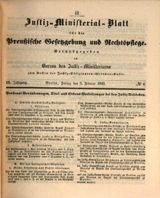 Justiz-Ministerialblatt für die preußische Gesetzgebung und Rechtspflege Freitag 5. Februar 1841