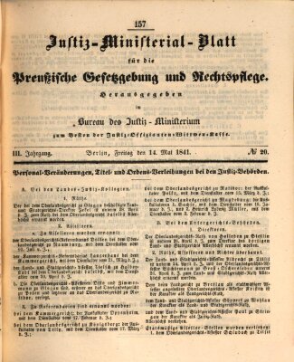 Justiz-Ministerialblatt für die preußische Gesetzgebung und Rechtspflege Freitag 14. Mai 1841