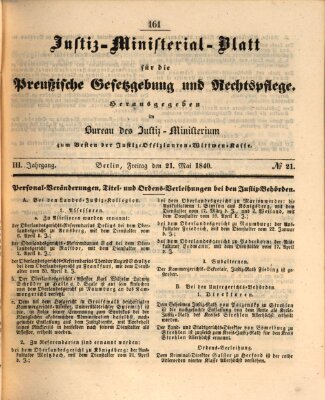 Justiz-Ministerialblatt für die preußische Gesetzgebung und Rechtspflege Freitag 21. Mai 1841
