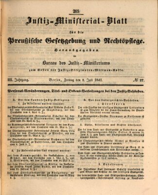Justiz-Ministerialblatt für die preußische Gesetzgebung und Rechtspflege Freitag 2. Juli 1841