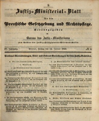Justiz-Ministerialblatt für die preußische Gesetzgebung und Rechtspflege Freitag 14. Januar 1842