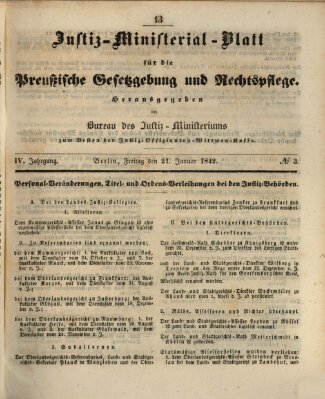 Justiz-Ministerialblatt für die preußische Gesetzgebung und Rechtspflege Freitag 21. Januar 1842