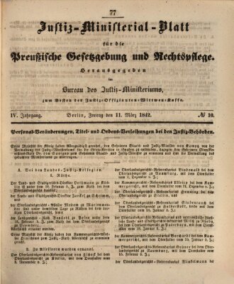 Justiz-Ministerialblatt für die preußische Gesetzgebung und Rechtspflege Freitag 11. März 1842