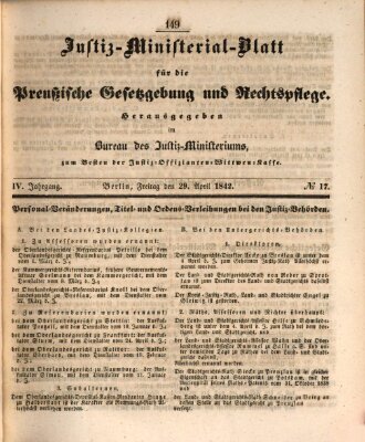 Justiz-Ministerialblatt für die preußische Gesetzgebung und Rechtspflege Freitag 29. April 1842