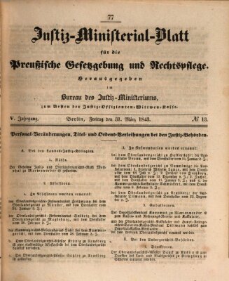 Justiz-Ministerialblatt für die preußische Gesetzgebung und Rechtspflege Donnerstag 31. März 1842