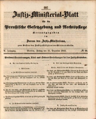 Justiz-Ministerialblatt für die preußische Gesetzgebung und Rechtspflege Donnerstag 15. Dezember 1842
