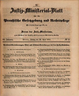 Justiz-Ministerialblatt für die preußische Gesetzgebung und Rechtspflege Freitag 26. April 1844