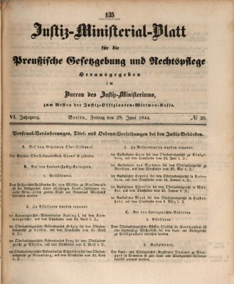 Justiz-Ministerialblatt für die preußische Gesetzgebung und Rechtspflege Freitag 28. Juni 1844