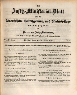 Justiz-Ministerialblatt für die preußische Gesetzgebung und Rechtspflege Freitag 16. August 1844