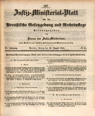 Justiz-Ministerialblatt für die preußische Gesetzgebung und Rechtspflege Freitag 23. August 1844