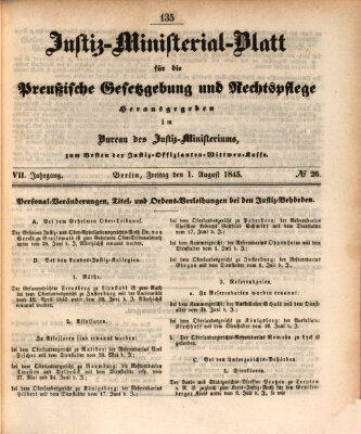 Justiz-Ministerialblatt für die preußische Gesetzgebung und Rechtspflege Freitag 1. August 1845