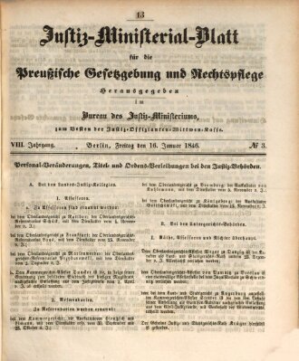 Justiz-Ministerialblatt für die preußische Gesetzgebung und Rechtspflege Freitag 16. Januar 1846
