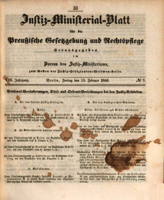 Justiz-Ministerialblatt für die preußische Gesetzgebung und Rechtspflege Freitag 13. Februar 1846