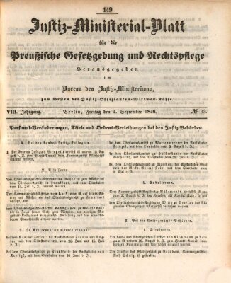Justiz-Ministerialblatt für die preußische Gesetzgebung und Rechtspflege Freitag 4. September 1846