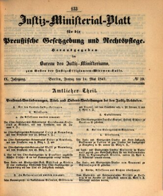 Justiz-Ministerialblatt für die preußische Gesetzgebung und Rechtspflege Freitag 14. Mai 1847