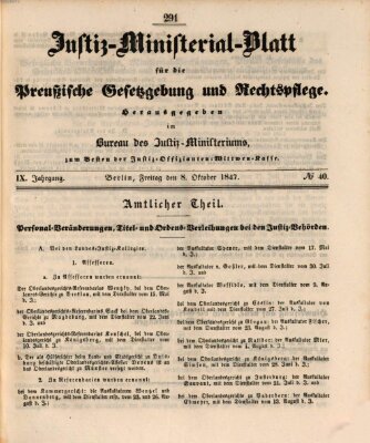 Justiz-Ministerialblatt für die preußische Gesetzgebung und Rechtspflege Freitag 8. Oktober 1847