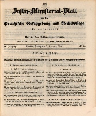 Justiz-Ministerialblatt für die preußische Gesetzgebung und Rechtspflege Freitag 5. November 1847