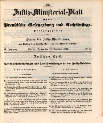 Justiz-Ministerialblatt für die preußische Gesetzgebung und Rechtspflege Freitag 17. Dezember 1847