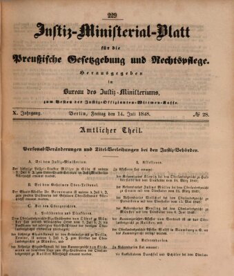 Justiz-Ministerialblatt für die preußische Gesetzgebung und Rechtspflege Freitag 14. Juli 1848