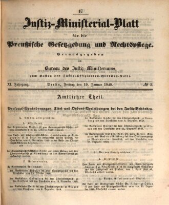 Justiz-Ministerialblatt für die preußische Gesetzgebung und Rechtspflege Freitag 19. Januar 1849