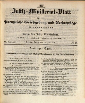 Justiz-Ministerialblatt für die preußische Gesetzgebung und Rechtspflege Freitag 12. Juli 1850