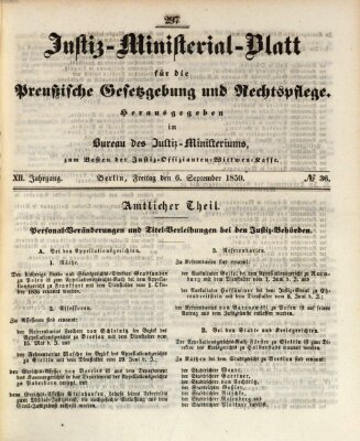Justiz-Ministerialblatt für die preußische Gesetzgebung und Rechtspflege Freitag 6. September 1850