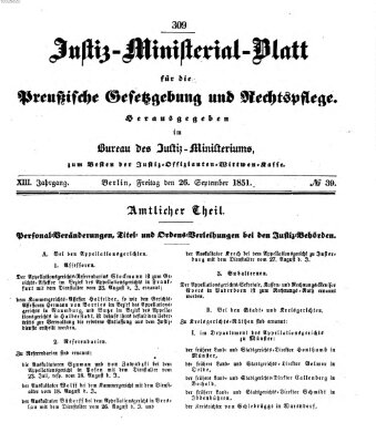 Justiz-Ministerialblatt für die preußische Gesetzgebung und Rechtspflege Freitag 26. September 1851