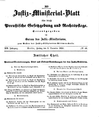 Justiz-Ministerialblatt für die preußische Gesetzgebung und Rechtspflege Freitag 5. Dezember 1851