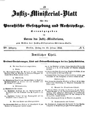 Justiz-Ministerialblatt für die preußische Gesetzgebung und Rechtspflege Freitag 13. Februar 1852