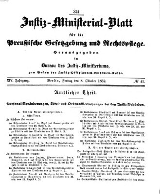 Justiz-Ministerialblatt für die preußische Gesetzgebung und Rechtspflege Freitag 8. Oktober 1852