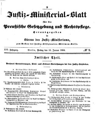 Justiz-Ministerialblatt für die preußische Gesetzgebung und Rechtspflege Freitag 13. Januar 1854