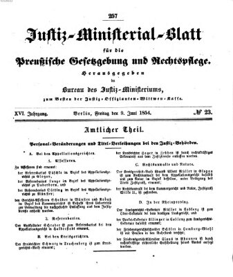 Justiz-Ministerialblatt für die preußische Gesetzgebung und Rechtspflege Freitag 9. Juni 1854