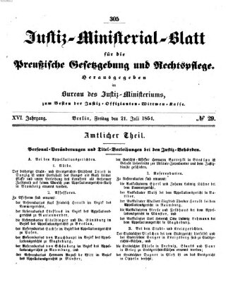 Justiz-Ministerialblatt für die preußische Gesetzgebung und Rechtspflege Freitag 21. Juli 1854
