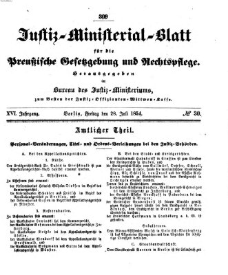 Justiz-Ministerialblatt für die preußische Gesetzgebung und Rechtspflege Freitag 28. Juli 1854