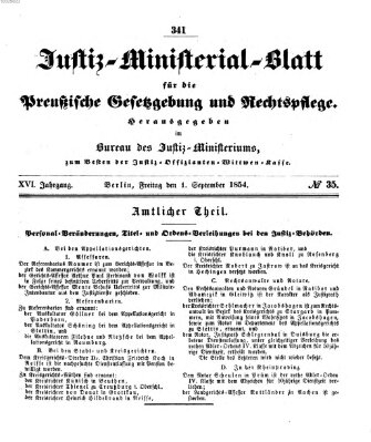 Justiz-Ministerialblatt für die preußische Gesetzgebung und Rechtspflege Freitag 1. September 1854