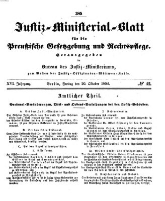 Justiz-Ministerialblatt für die preußische Gesetzgebung und Rechtspflege Freitag 20. Oktober 1854